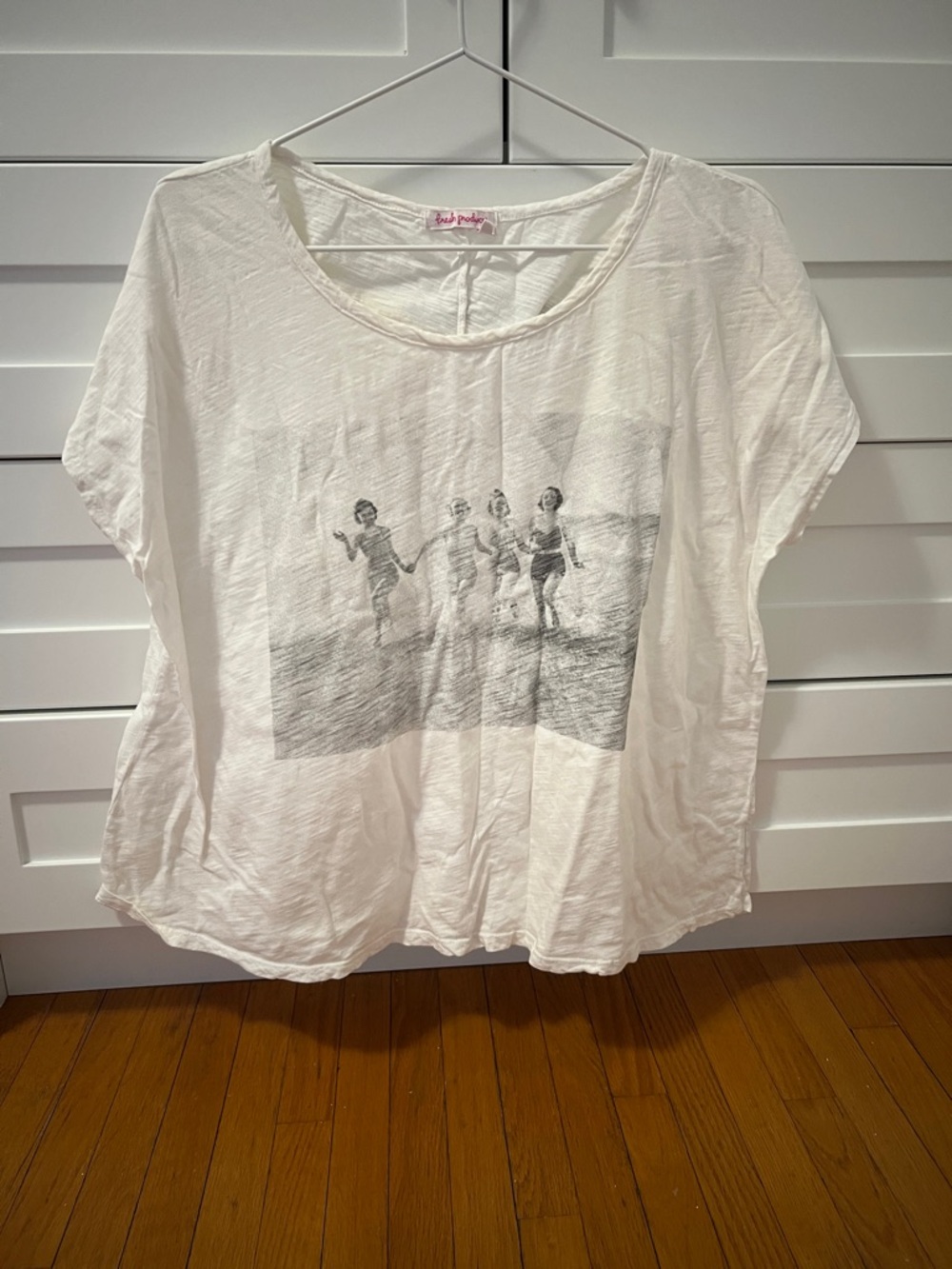 fresh produce White Graphic Short Sleeve Kids Tee with Beach Photo